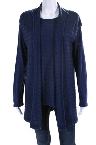 Worth Womens Wool 2 Piece Long Sleeve Knit Top Vest Cardigan Set Blue Size L