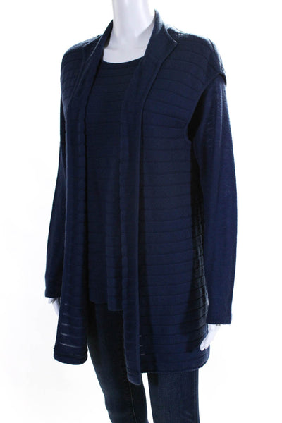 Worth Womens Wool 2 Piece Long Sleeve Knit Top Vest Cardigan Set Blue Size L