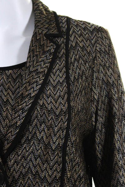 Carlisle Womens 2 Piece Metallic Chevron Print Blouse Jacket Set Brown Size L