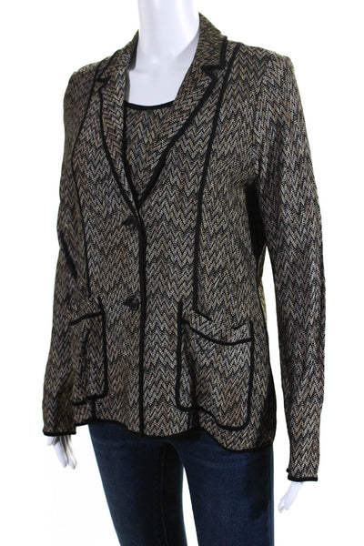 Carlisle Womens 2 Piece Metallic Chevron Print Blouse Jacket Set Brown Size L