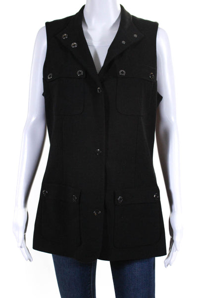 Etcetera Womens Silver Tone Snap Closure Mock Neck Vest Black Size 10