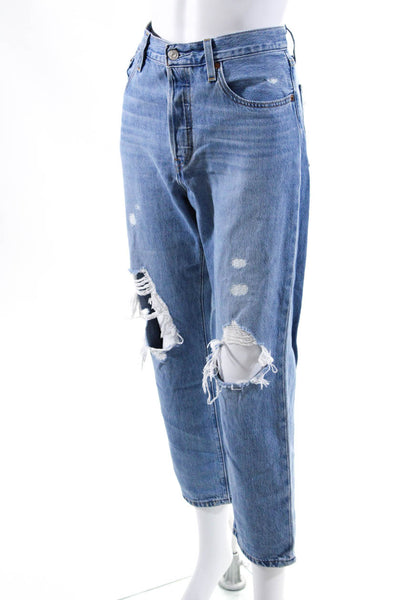 Levi Strauss & Co Womens High Rise Distressed Straight Jeans Blue Size 28