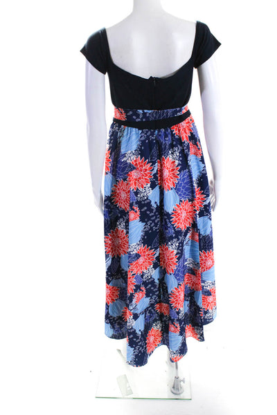 Hutch Womens Floral Print  Short Sleeves A Line Dress Navy Blue Red Size Small