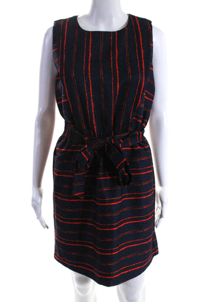 jade melody tam Womens Striped Sleeveless Belted Dress Navy Blue Red Size Small