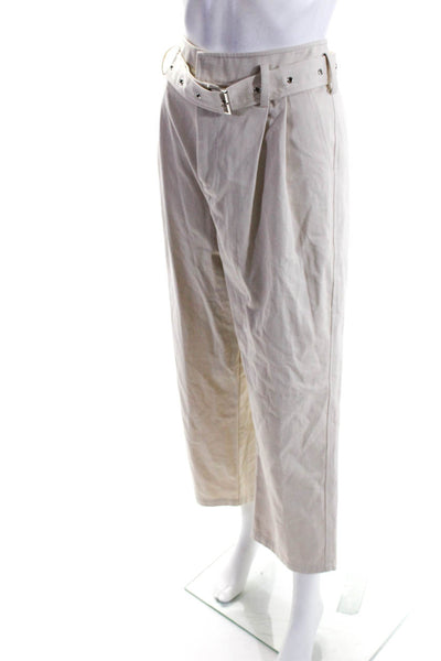 Third Form Womens Pleated Front High Rise Belted Pants Beige Cotton Size 8