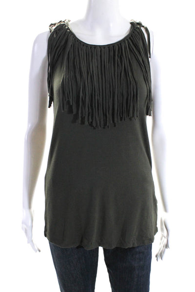 Grey State Womens Sleeveless Crew Neck Fringe Detail Tank Top Gray Size 1