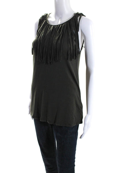 Grey State Womens Sleeveless Crew Neck Fringe Detail Tank Top Gray Size 1