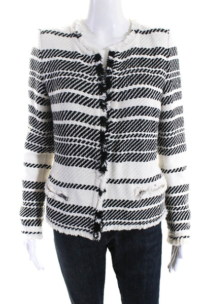 IRO Womens Woven Zlata Open Front Jacket White Black Cotton Size EUR 40