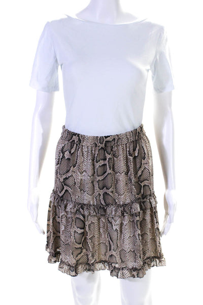 Michael Michael Kors Womens Snakeskin Printed Ruffled Skirt Brown Black Large