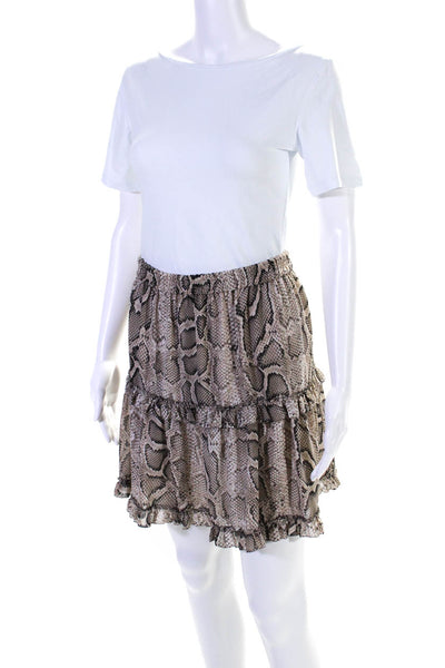 Michael Michael Kors Womens Snakeskin Printed Ruffled Skirt Brown Black Large