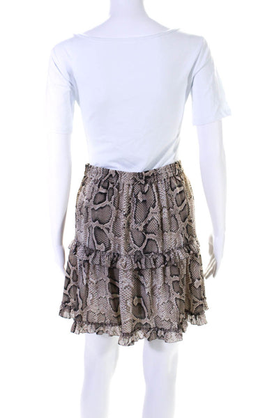 Michael Michael Kors Womens Snakeskin Printed Ruffled Skirt Brown Black Large