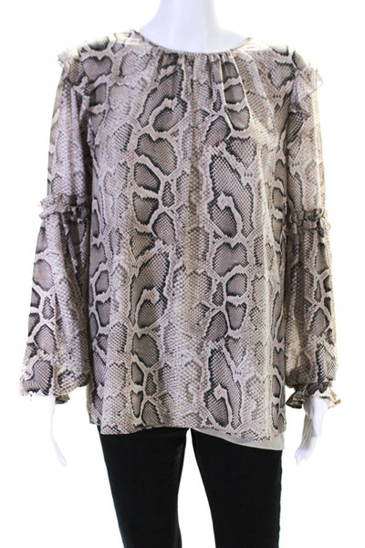 Michael Michael Kors Womens Long Sleeve Snakeskin Printed Shirt Brown Size Large