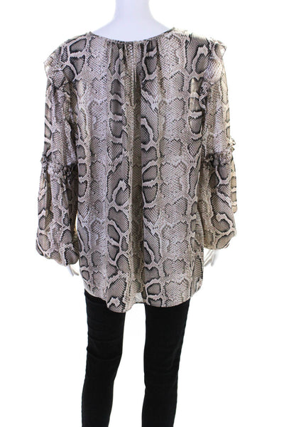 Michael Michael Kors Womens Long Sleeve Snakeskin Printed Shirt Brown Size Large