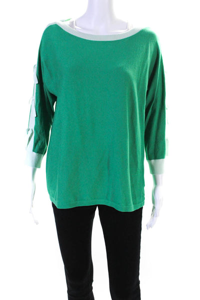 Lilly Pulitzer Womens 3/4 Tie Sleeve Scoop Neck Sweater Green Cotton Size Medium