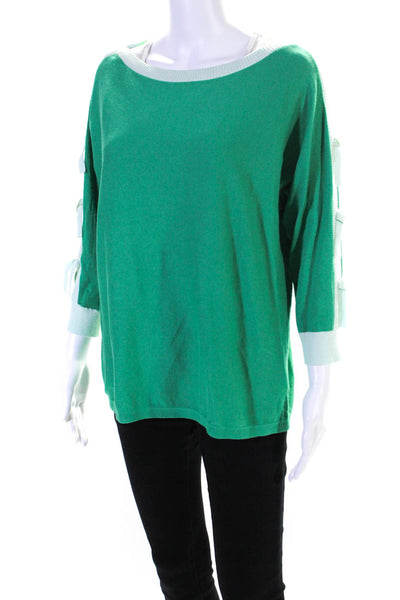 Lilly Pulitzer Womens 3/4 Tie Sleeve Scoop Neck Sweater Green Cotton Size Medium