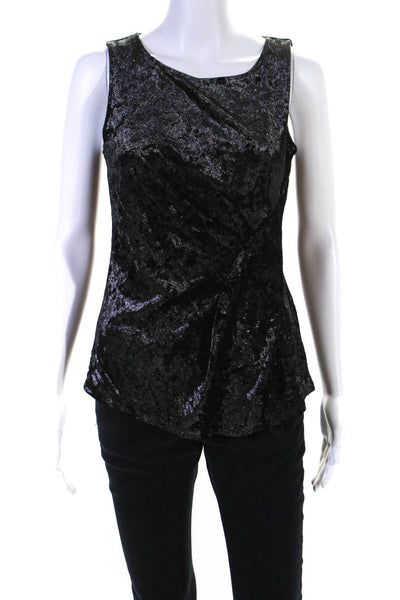 Elie Tahari Womens Black Silk Scoop Neck Ruched Sleeveless Blouse Top Size S