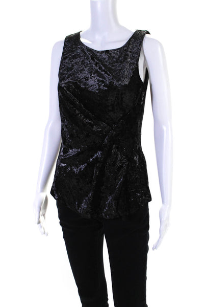 Elie Tahari Womens Black Silk Scoop Neck Ruched Sleeveless Blouse Top Size S