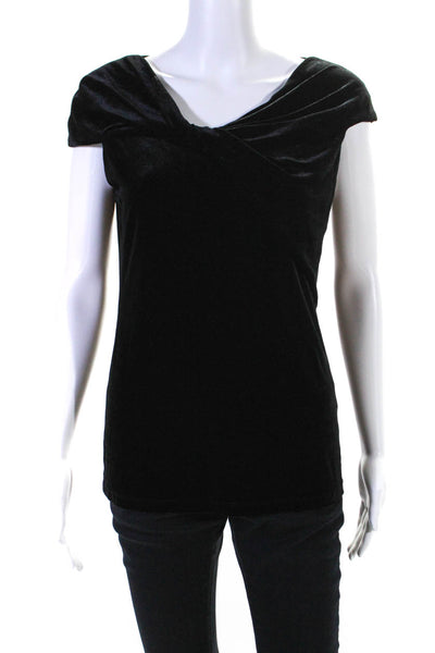 Elie Tahari Womens Black Velvet Twist Front Detail Scoop Neck Blouse Top Size S