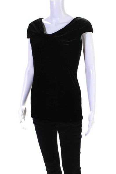 Elie Tahari Womens Black Velvet Twist Front Detail Scoop Neck Blouse Top Size S