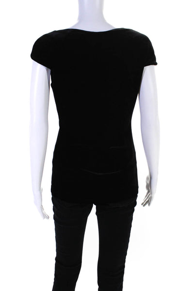 Elie Tahari Womens Black Velvet Twist Front Detail Scoop Neck Blouse Top Size S