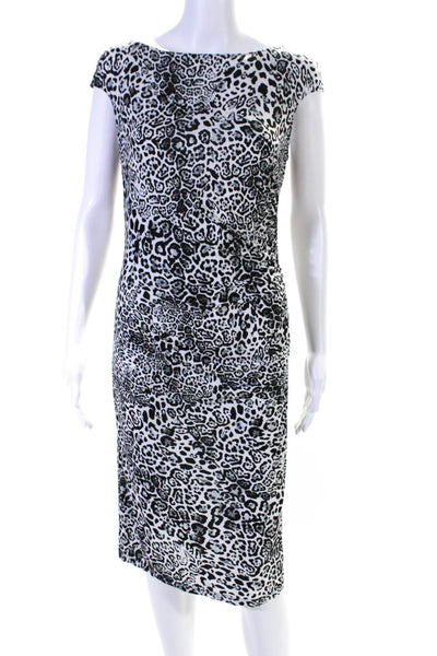 Elie Tahari Womens Gray Leopard Print Boat Neck Ruched Bodycon Dress Size S