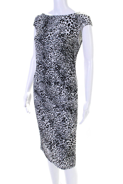 Elie Tahari Womens Gray Leopard Print Boat Neck Ruched Bodycon Dress Size S