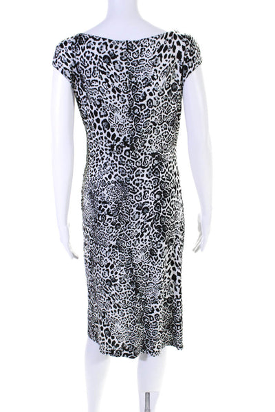 Elie Tahari Womens Gray Leopard Print Boat Neck Ruched Bodycon Dress Size S