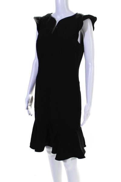 Elie Tahari Womens Black V-Neck Ruffle Zip Back Sleeveless Mermaid Dress Size S