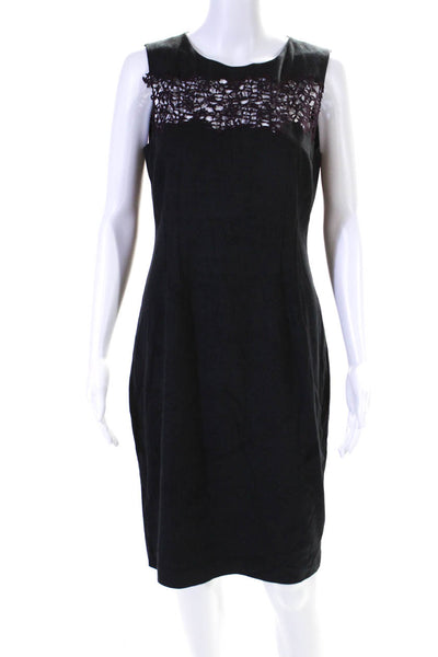 Elie Tahari Womens Black Maroon Lace Trim Crew Neck Sleeveless Shift Dress Size6