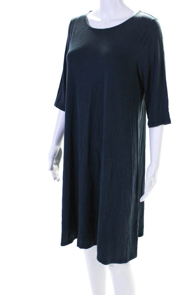 Eileen Fisher Womens 3/4 Sleeve Scoop Neck Shirt Dress Blue Size Medium