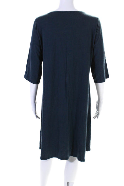 Eileen Fisher Womens 3/4 Sleeve Scoop Neck Shirt Dress Blue Size Medium