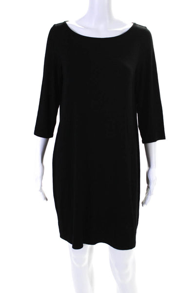 Eileen Fisher Womens 3/4 Sleeve Scoop Neck Knit Shirt Dress Black Size Medium