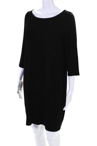 Eileen Fisher Womens 3/4 Sleeve Scoop Neck Knit Shirt Dress Black Size Medium