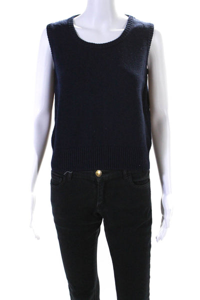 St. John Womens Scoop Neck Santana Knit Tank Top Navy Blue Wool Size Medium