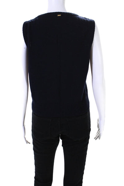 St. John Womens Scoop Neck Santana Knit Tank Top Navy Blue Wool Size Medium