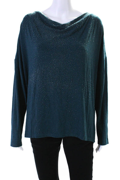 Eileen Fisher Womens Long Sleeve Beaded Scoop Neck Knit Shirt Blue Size Large