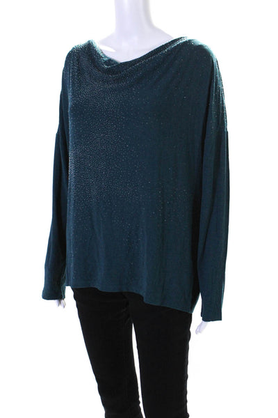 Eileen Fisher Womens Long Sleeve Beaded Scoop Neck Knit Shirt Blue Size Large