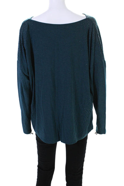 Eileen Fisher Womens Long Sleeve Beaded Scoop Neck Knit Shirt Blue Size Large