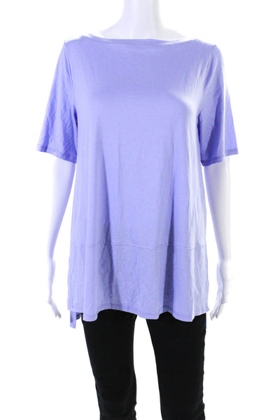 Eileen Fisher Womens Short Sleeve Scoop Neck Side Slit Shirt Purple Size Small