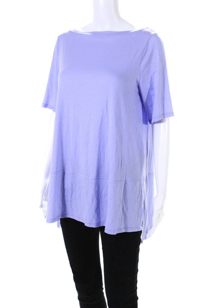 Eileen Fisher Womens Short Sleeve Scoop Neck Side Slit Shirt Purple Size Small