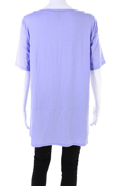 Eileen Fisher Womens Short Sleeve Scoop Neck Side Slit Shirt Purple Size Small