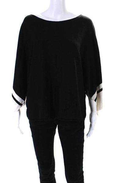 Eileen Fisher Womens 3/4 Sleeve Scoop Neck Oversized Sweater Black Wool Large