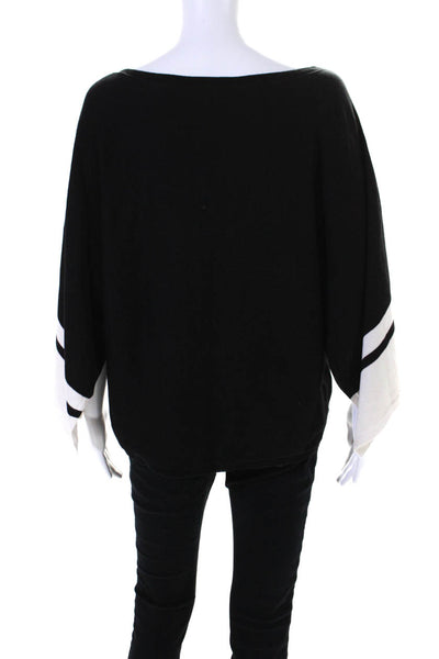 Eileen Fisher Womens 3/4 Sleeve Scoop Neck Oversized Sweater Black Wool Large