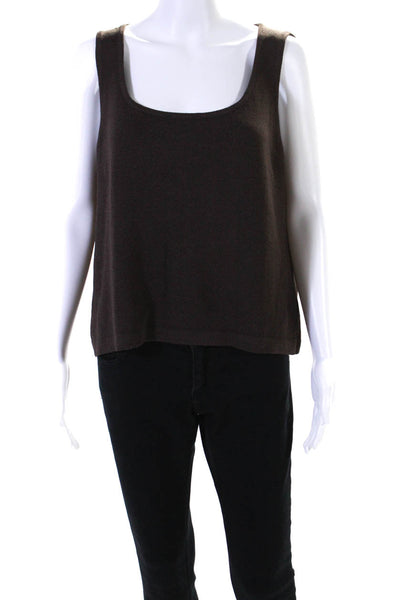 St. John Womens Scoop Neck Santana Knit Tank Top Brown Wool Size Large