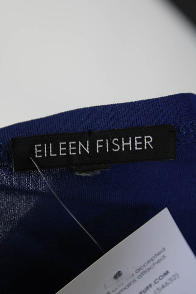 Eileen Fisher Womens 3/4 Sleeve Scoop Neck Silk Knit Shirt Blue Size Medium