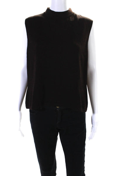 St. John Womens Back Zip Sleeveless Mock Neck Santana Knit Top Brown Size Large