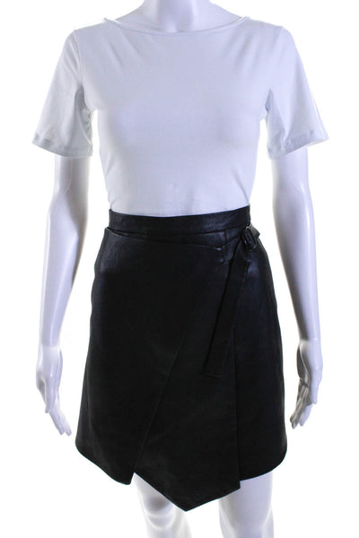 BCBG Max Azria Womens Faux Leather Asymmetrical Hem Buckled Skirt Black Size 2XS