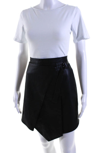 BCBG Max Azria Womens Faux Leather Asymmetrical Hem Buckled Skirt Black Size 2XS