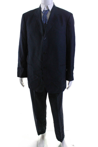 Donna Karan Signature Mens Navy Wool Pinstriped Blazer Pants Suit Set Size 43