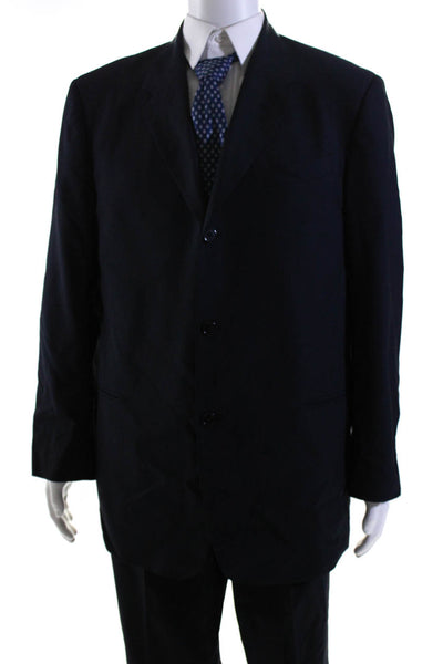 Donna Karan Signature Mens Navy Wool Pinstriped Blazer Pants Suit Set Size 43